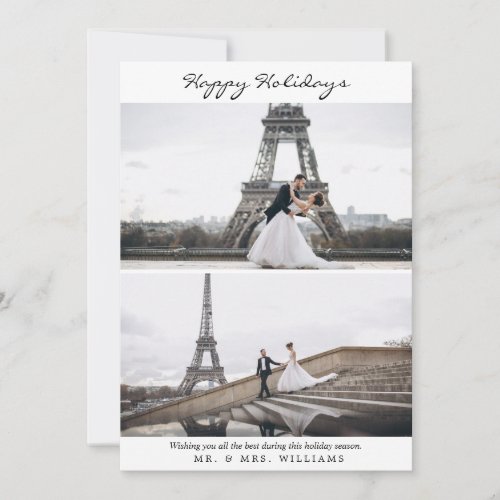 Simple Happy Holidays White  Black Photo Collage Holiday Card