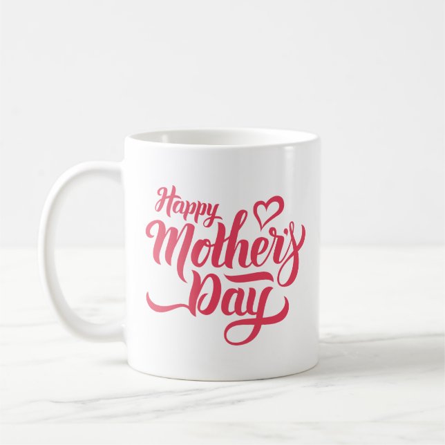 Simple Happy Mother Days Stylish Pink Heart Clean Coffee Mug (Left)