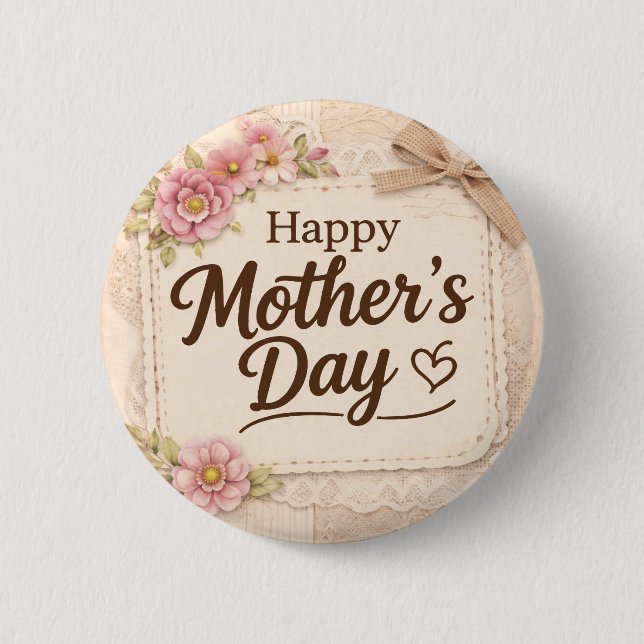 Simple Happy Mother's Day Calligraphy Floral |  Button (Front)