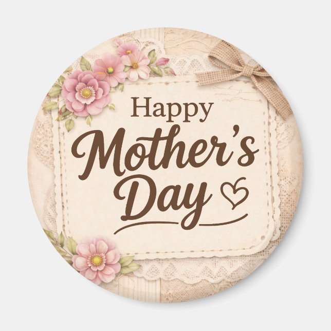 Simple Happy Mother's Day Calligraphy Floral |  Magnet (Front)