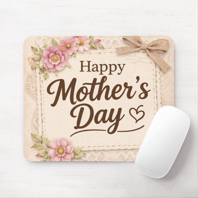 Simple Happy Mother's Day Calligraphy Floral |  Mouse Pad (With Mouse)
