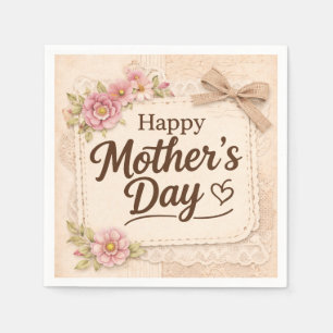 Simple Happy Mother's Day Calligraphy Floral Napkins