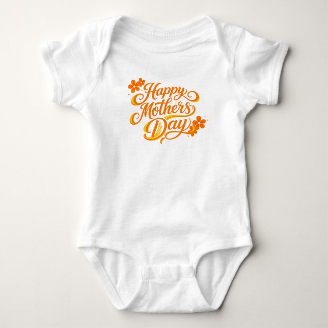 Simple Happy Mother's Day Floral Calligraphy |  Baby Bodysuit (Front)