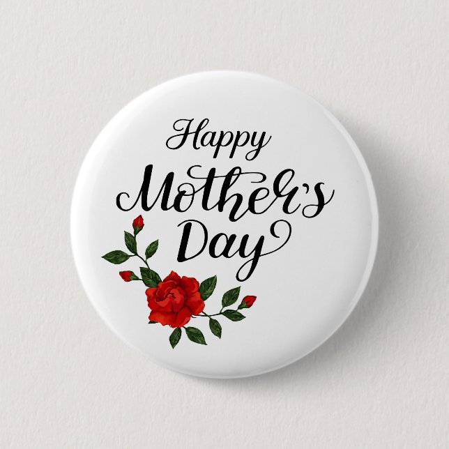 Simple Happy Mother's Day Floral Calligraphy |  Button (Front)