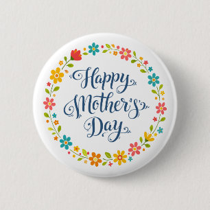 Simple Happy Mother's Day Floral Calligraphy    Button