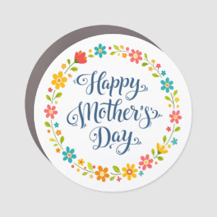 Simple Happy Mother's Day Floral Calligraphy    Car Magnet
