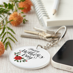 Simple Happy Mother's Day Floral Calligraphy Keychain