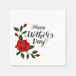 Simple Happy Mother's Day Floral Calligraphy Napkins