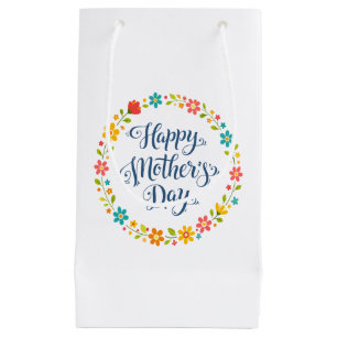 Simple Happy Mother's Day Floral Calligraphy Small Gift Bag