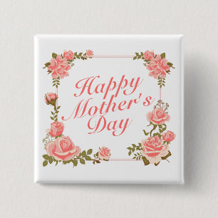 Simple Happy Mother's Day Floral Frame Button