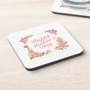 Simple Happy Mother's Day Floral Frame Coaster