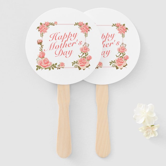 Simple Happy Mother's Day Floral Frame Hand Fan (Front and Back)