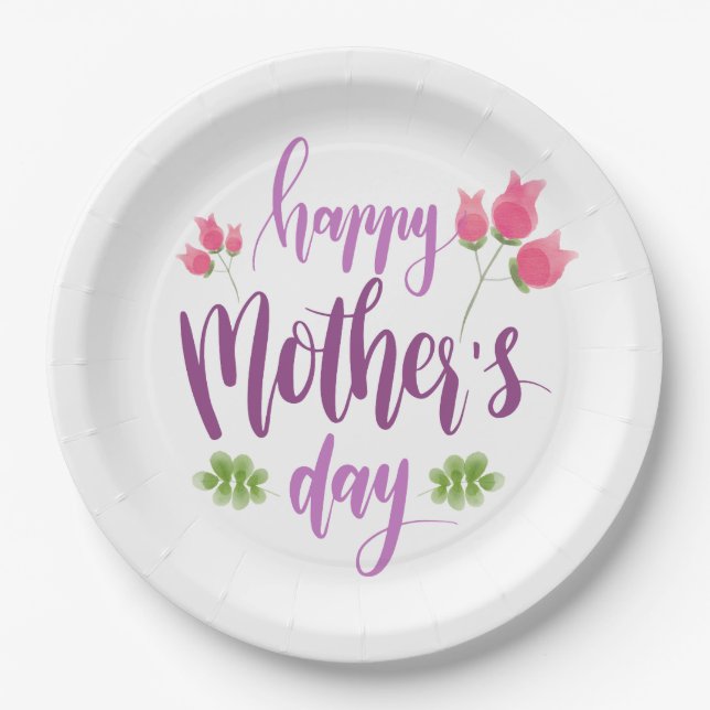 Simple Happy Mother's Day Floral | Paper Plate (Front)