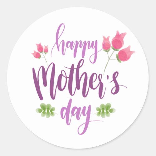 Simple Happy Mothers Day Floral  Sticker Seal