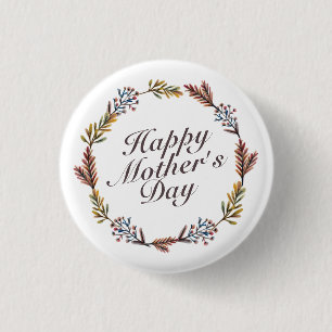 Simple Happy Mother's Day Floral Wreath Button