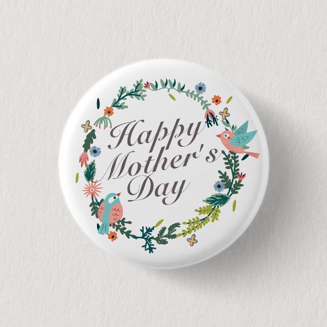 Simple Happy Mother's Day Floral Wreath Button (Front)