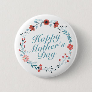 Simple Happy Mother's Day Floral Wreath Button