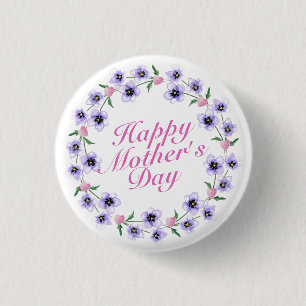 Simple Happy Mother's Day Floral Wreath Button