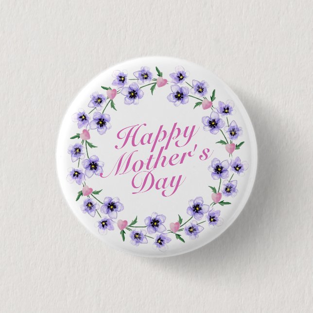 Simple Happy Mother's Day Floral Wreath Button (Front)