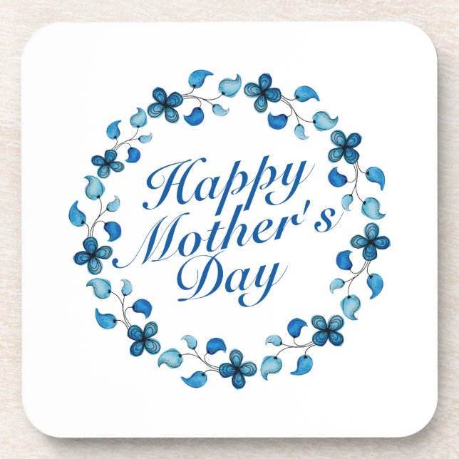 Simple Happy Mother's Day Floral Wreath Coaster (Front)