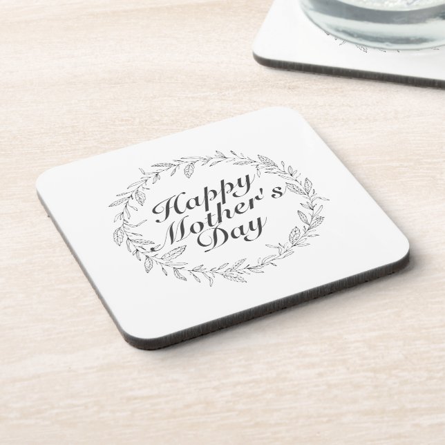 Simple Happy Mother's Day Floral Wreath Coaster (Left Side)