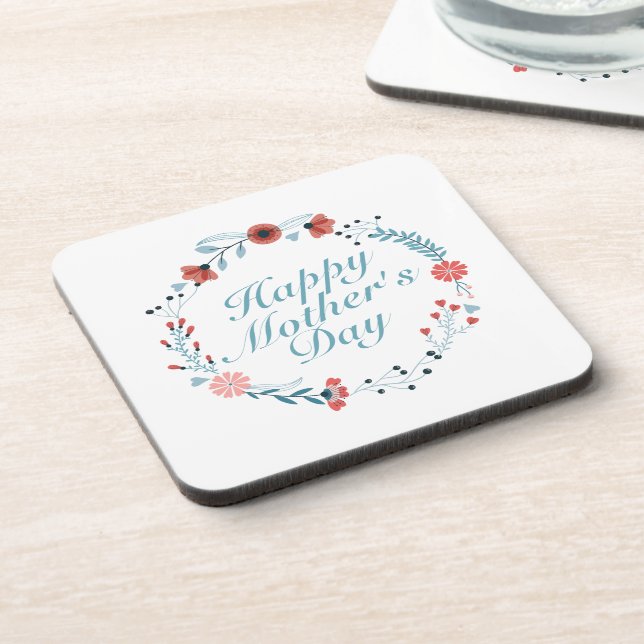 Simple Happy Mother's Day Floral Wreath Coaster (Left Side)
