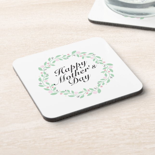 Simple Happy Mother's Day Floral Wreath Coaster (Left Side)