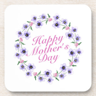 Simple Happy Mother's Day Floral Wreath Coaster