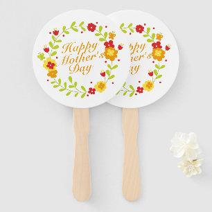 Simple Happy Mother's Day Floral Wreath Hand Fan