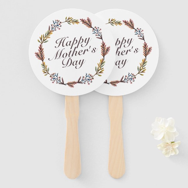 Simple Happy Mother's Day Floral Wreath Hand Fan (Front and Back)