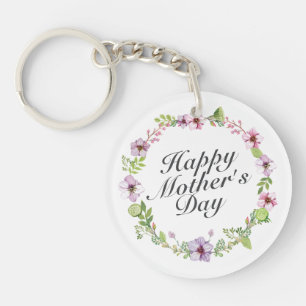 Simple Happy Mother's Day Floral Wreath Keychain