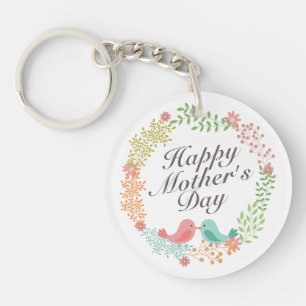 Simple Happy Mother's Day Floral Wreath Keychain