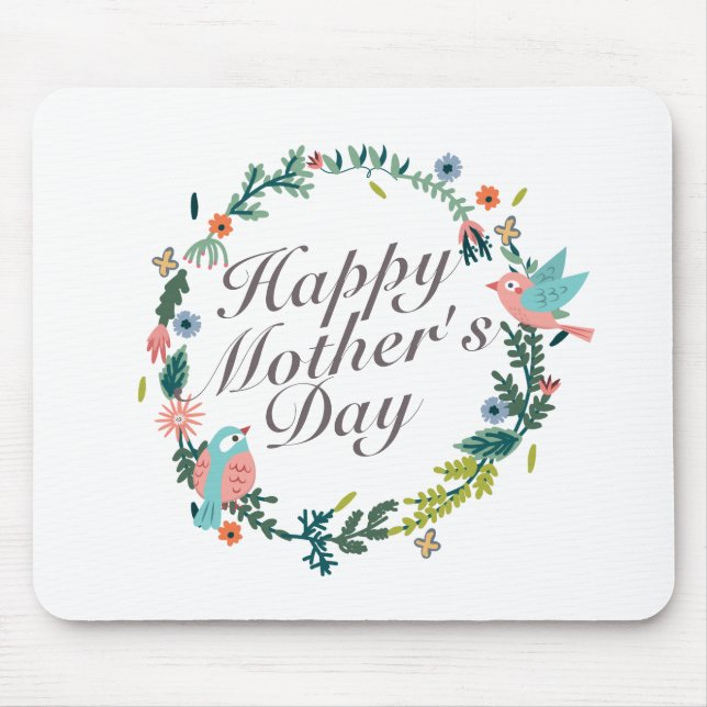 Simple Happy Mother's Day Floral Wreath Mousepad (Front)