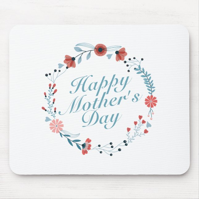 Simple Happy Mother's Day Floral Wreath Mousepad (Front)