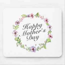 Simple Happy Mother&#39;s Day Floral Wreath Mousepad