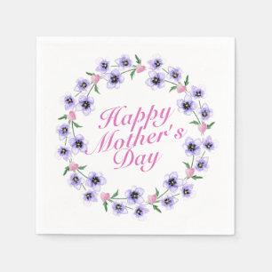 Simple Happy Mother's Day Floral Wreath Napkin
