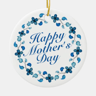 Simple Happy Mother's Day Floral Wreath Ornament