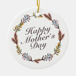 Simple Happy Mother's Day Floral Wreath Ornament