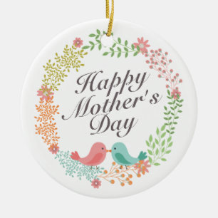 Simple Happy Mother's Day Floral Wreath Ornament