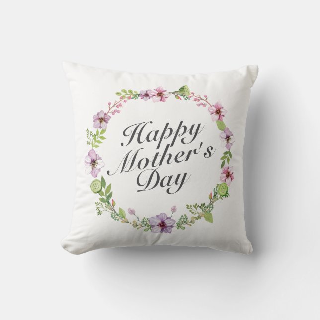 Simple Happy Mother's Day Floral Wreath | Pillow (Front)