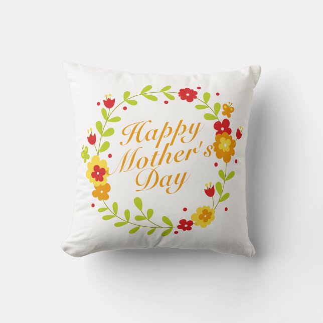 Simple Happy Mother's Day Floral Wreath | Pillow (Front)