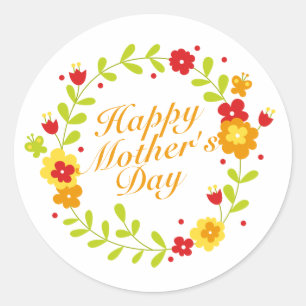 Simple Happy Mother's Day Floral Wreath Sticker