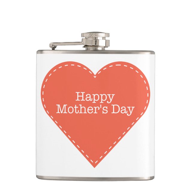 Simple Happy Mother's Day Heart Hip Flask (Front)