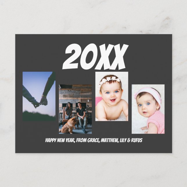 Simple Happy New Year Four Personalized Photo Postcard (Front)