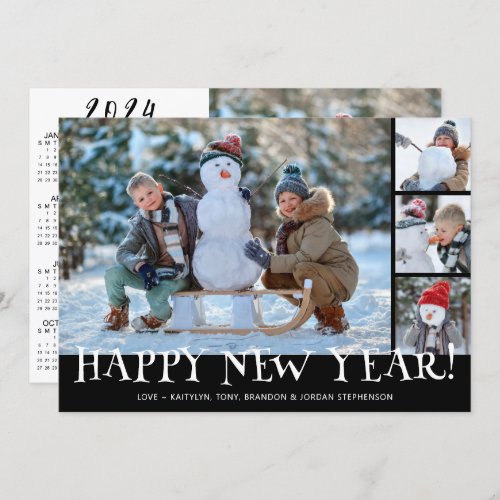 Simple Happy New Year Photo Collage 2024 Calendar  Holiday Card