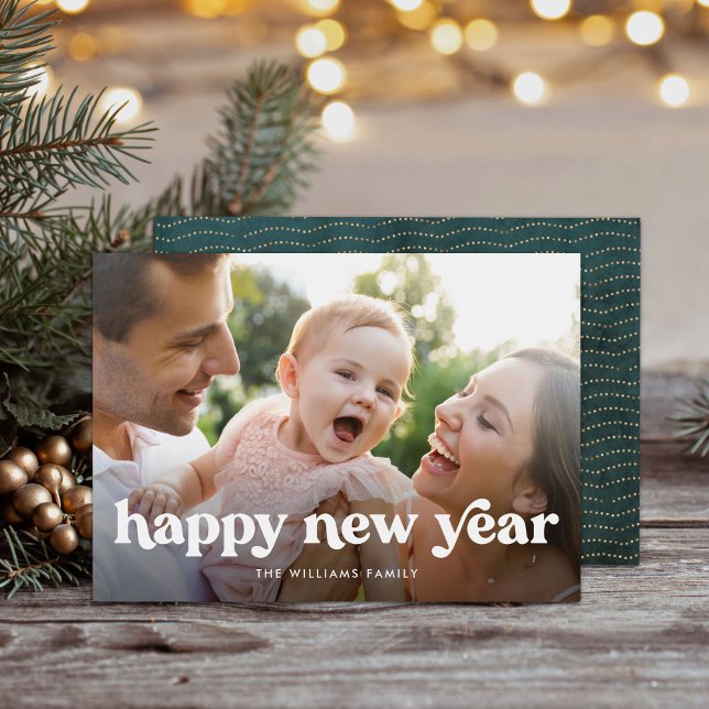 Simple Happy New Year Typography Photo Holiday Card (Creator Uploaded)