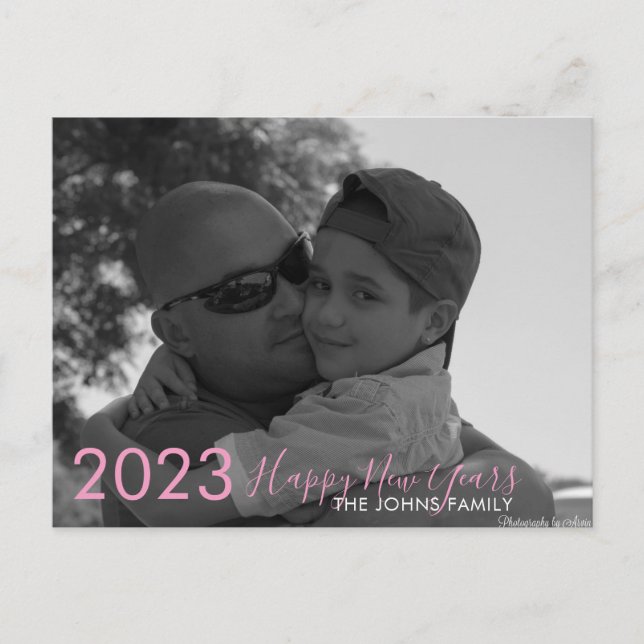 Simple Happy New Years 2023 Pink Script Photo  Postcard (Front)