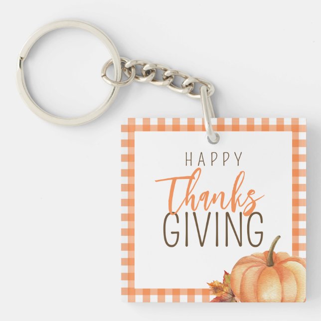 Simple Happy Thanksgiving | Fall Autumn Foliage Keychain (Front)