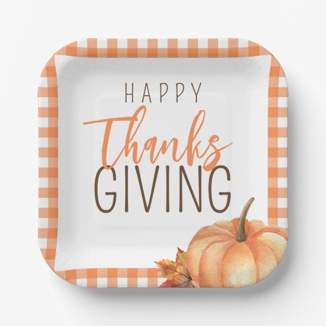 Simple Happy Thanksgiving | Fall Autumn Foliage Paper Plates (Front)