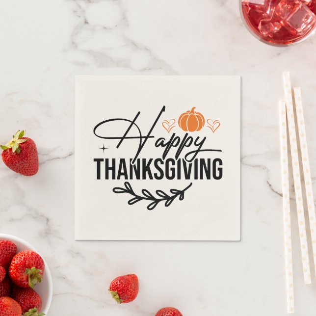 Simple Happy Thanksgiving Pumpkin  Napkins (Insitu)
